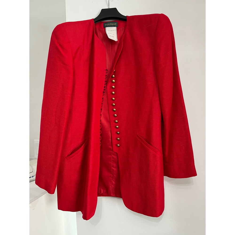 Vintage Harve Benard Red Linen Blazer Button‎ Front Career Jacket Size 8